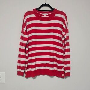 Boden Nautical Striped Sweater XL Red White Side Button Wool Cotton Preppy Beach